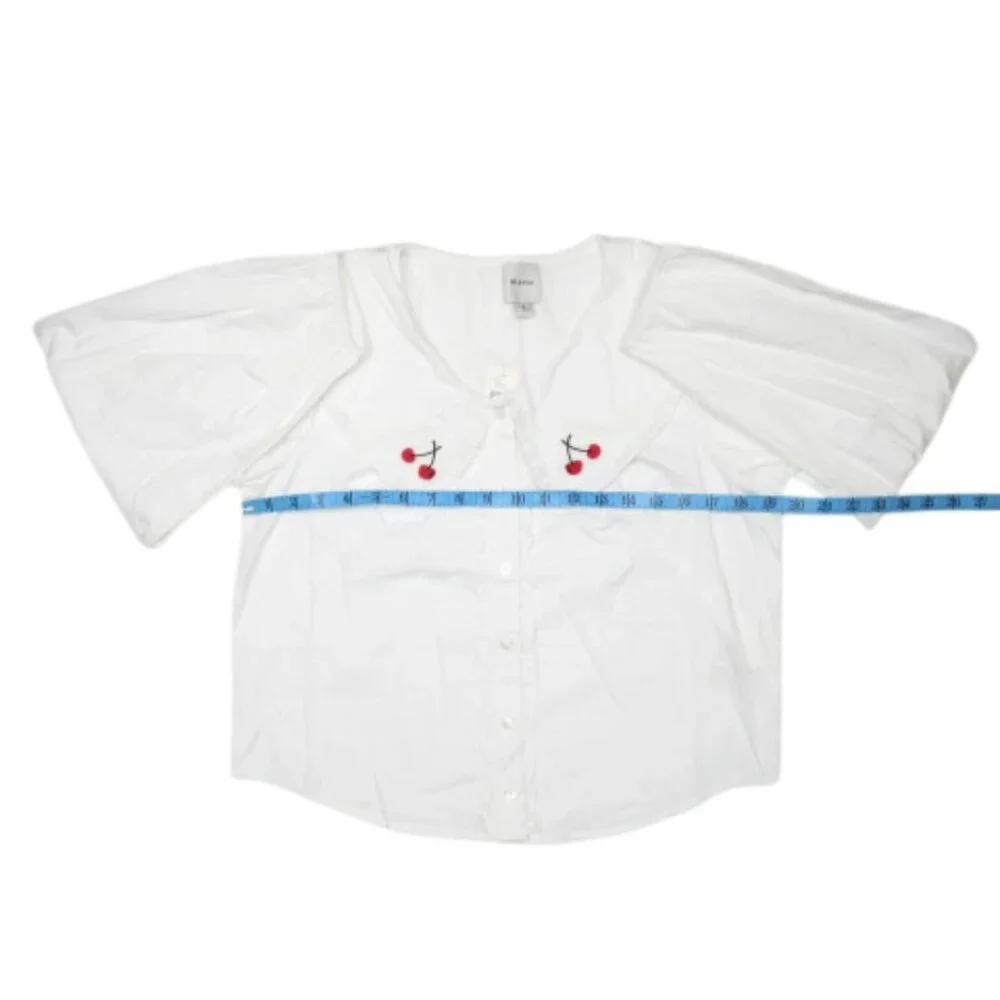 Anthropologie Maeve Long-Sleeve Sailor Collared Ruffle-Front Blouse White M
